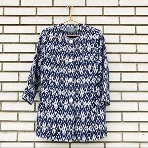 Johnston & Murphy Blue White Ikat Print Cotton Jacket Coatigan Medium